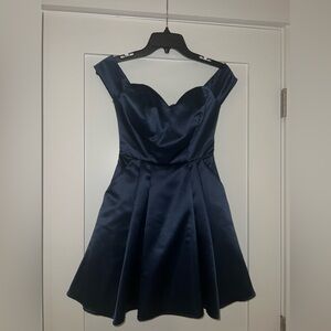 B. Darlin Junior Navy Off-the-Shoulder Dress